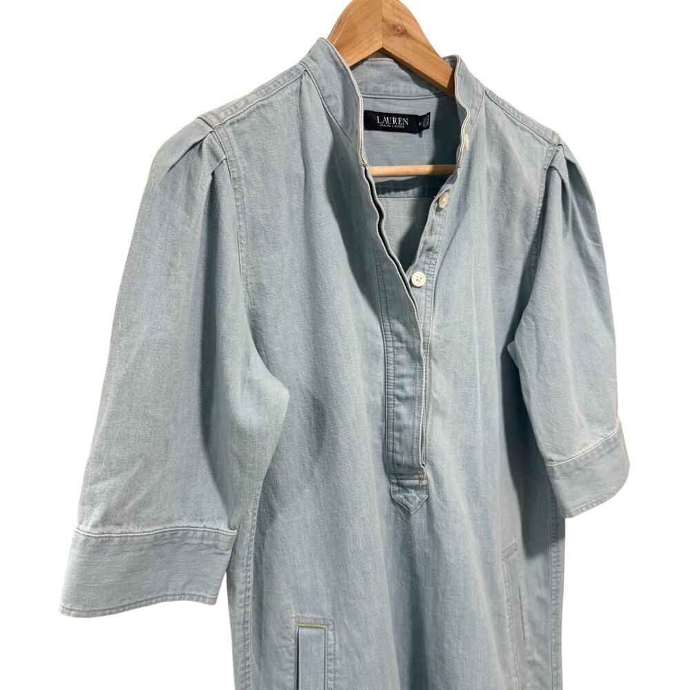 Lauren Ralph Lauren Black Label Chambray Tunic Dress Womens M Cotton Blue - Picture 4 of 14